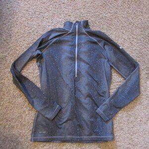 Nike Pro Large 1/2 Zip High Neck Top Gray Specked Poly Stretch Thumbholes EUC